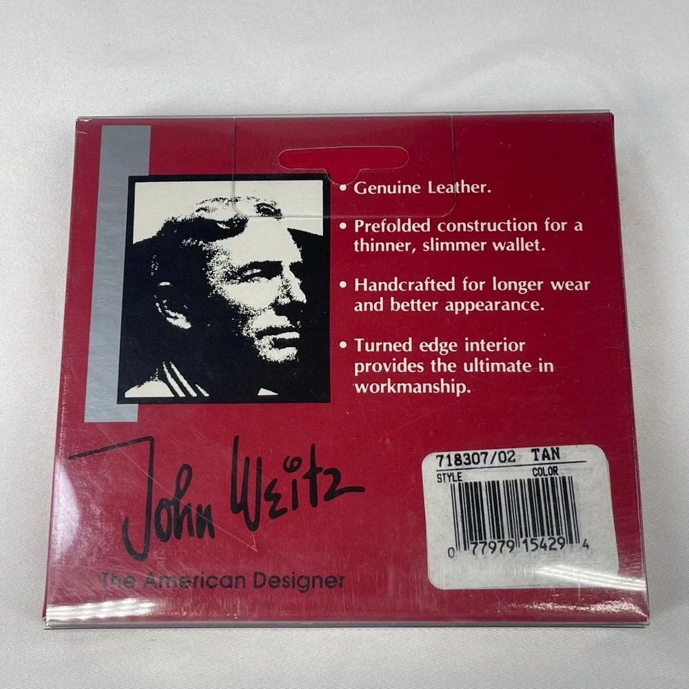 John Weitz VTG Full Grain Leather Bifold Wallet Embossed Deer Brown Billfold NOS